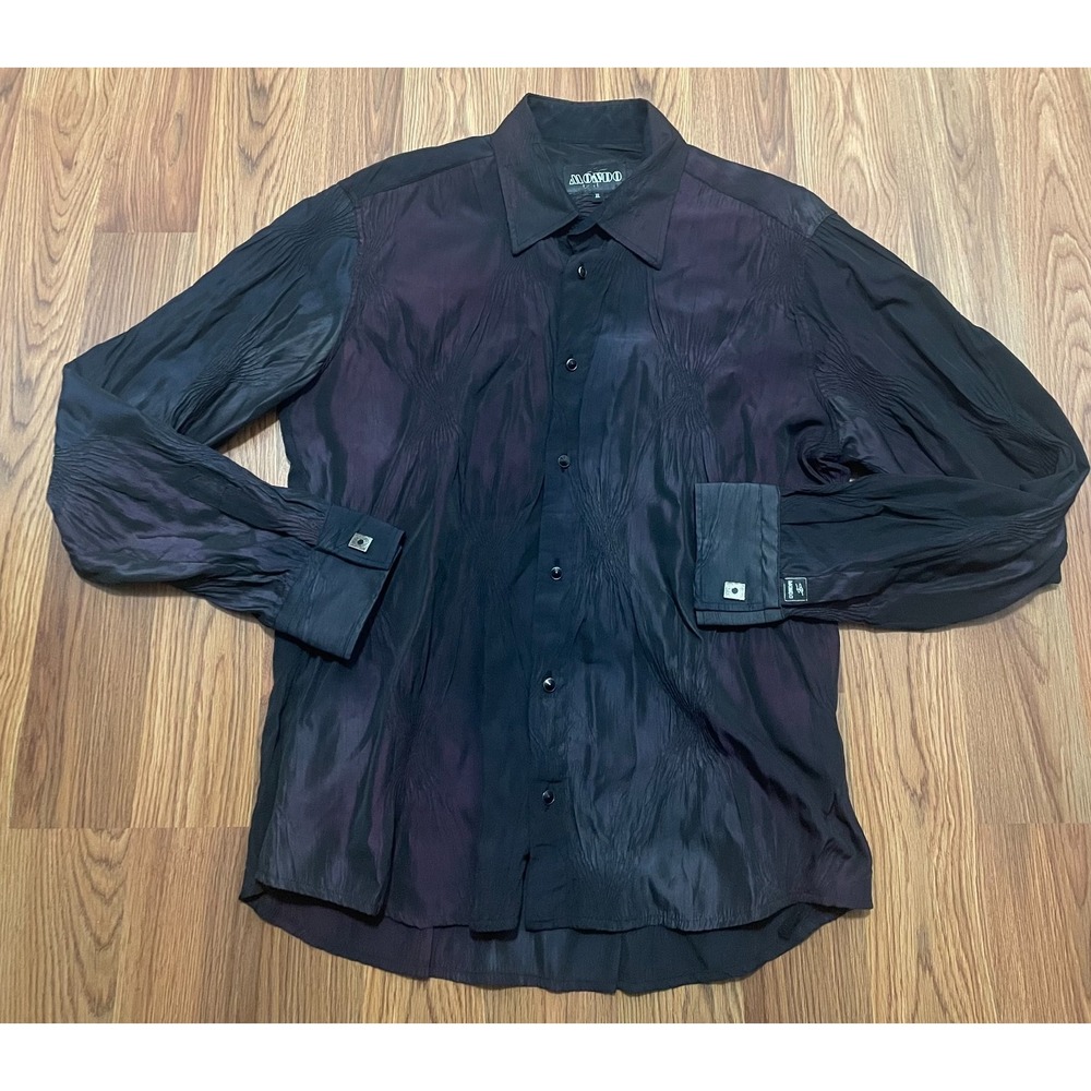 Mondo Button Front Shirt Mens Extra Large Crinkle Sheer Long Sleeve